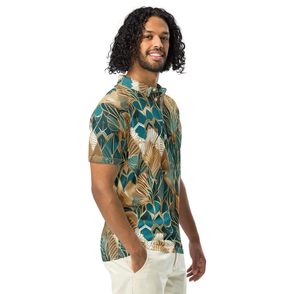 Gilded Peacock Garden on Men's Slim Fit Polo Shirt — Right Front