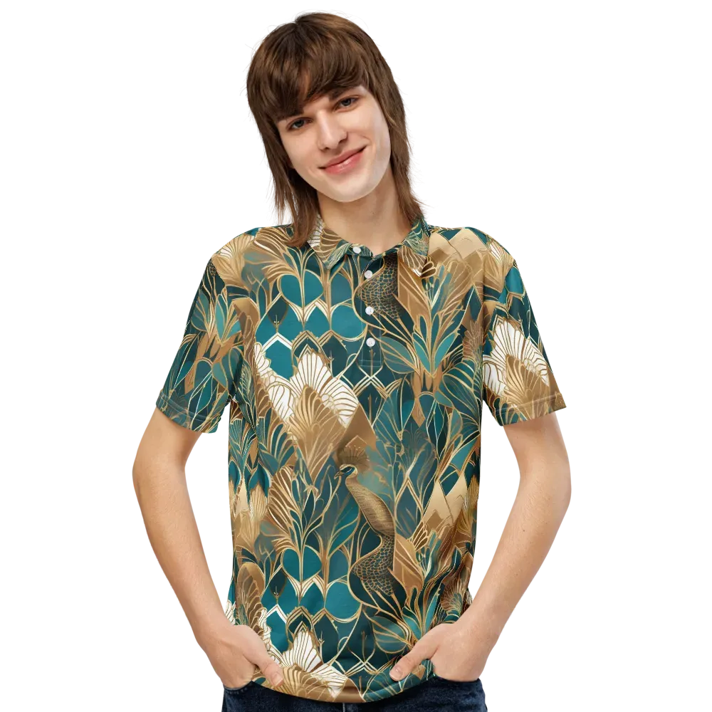 Gilded Peacock Garden on Men's Slim Fit Polo Shirt — Front