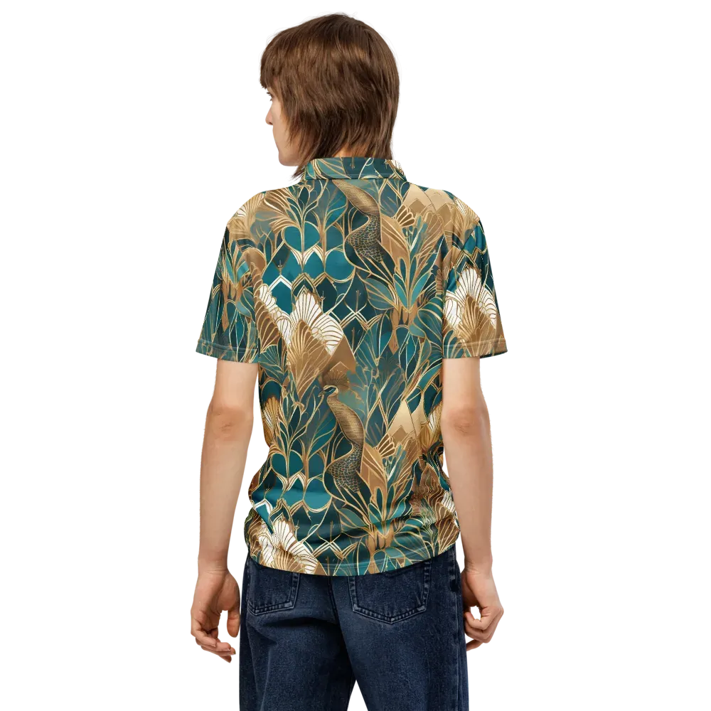 Gilded Peacock Garden on Men's Slim Fit Polo Shirt — Back