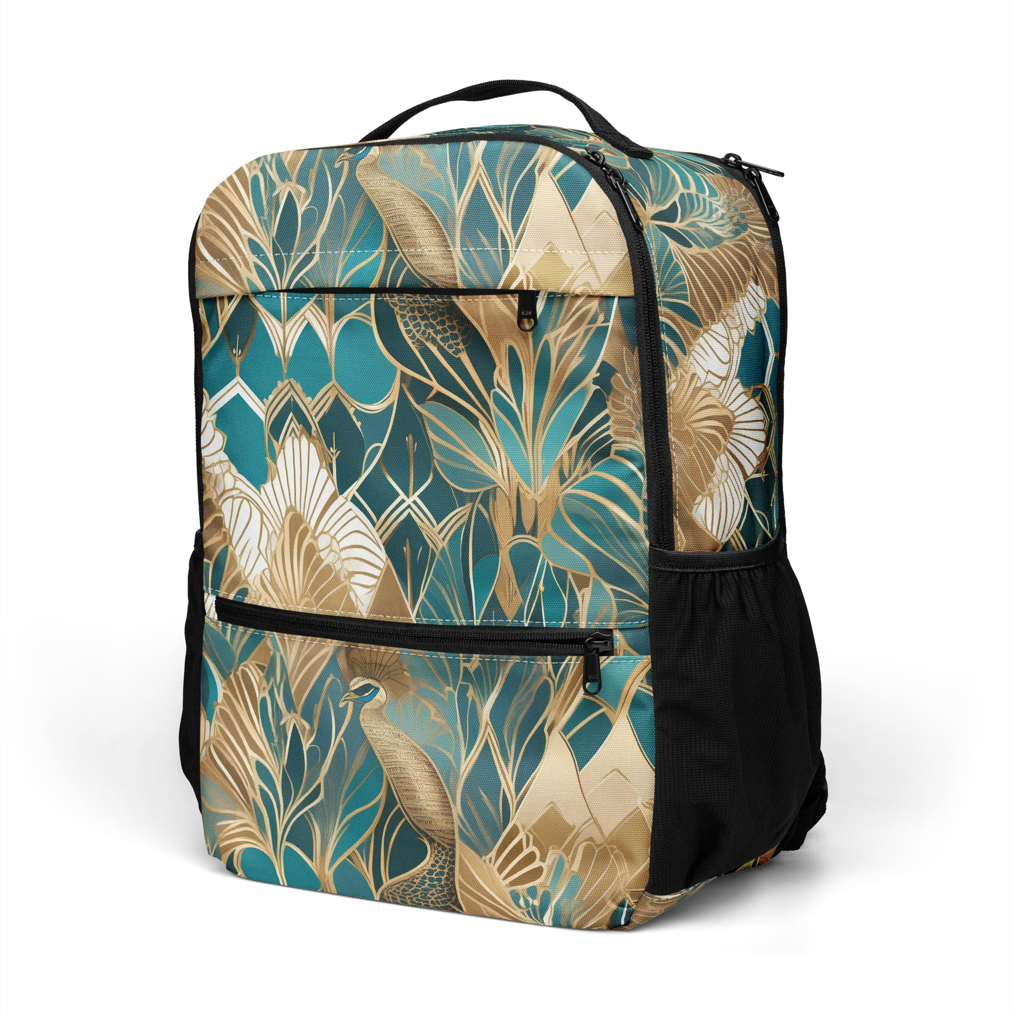 Gilded Peacock Garden on Utility Backpack — Left Front