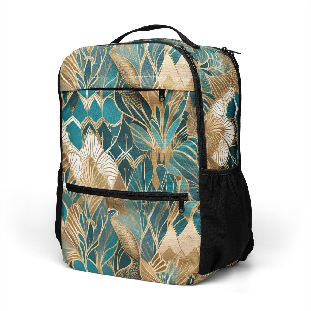 Gilded Peacock Garden on Utility Backpack — Left Front