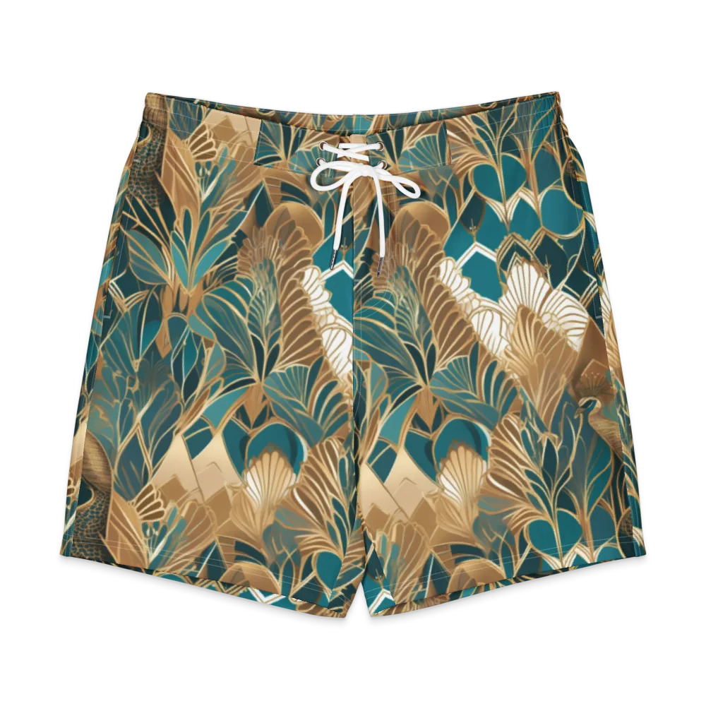 Gilded Peacock Garden on Men's Board Shorts — Front