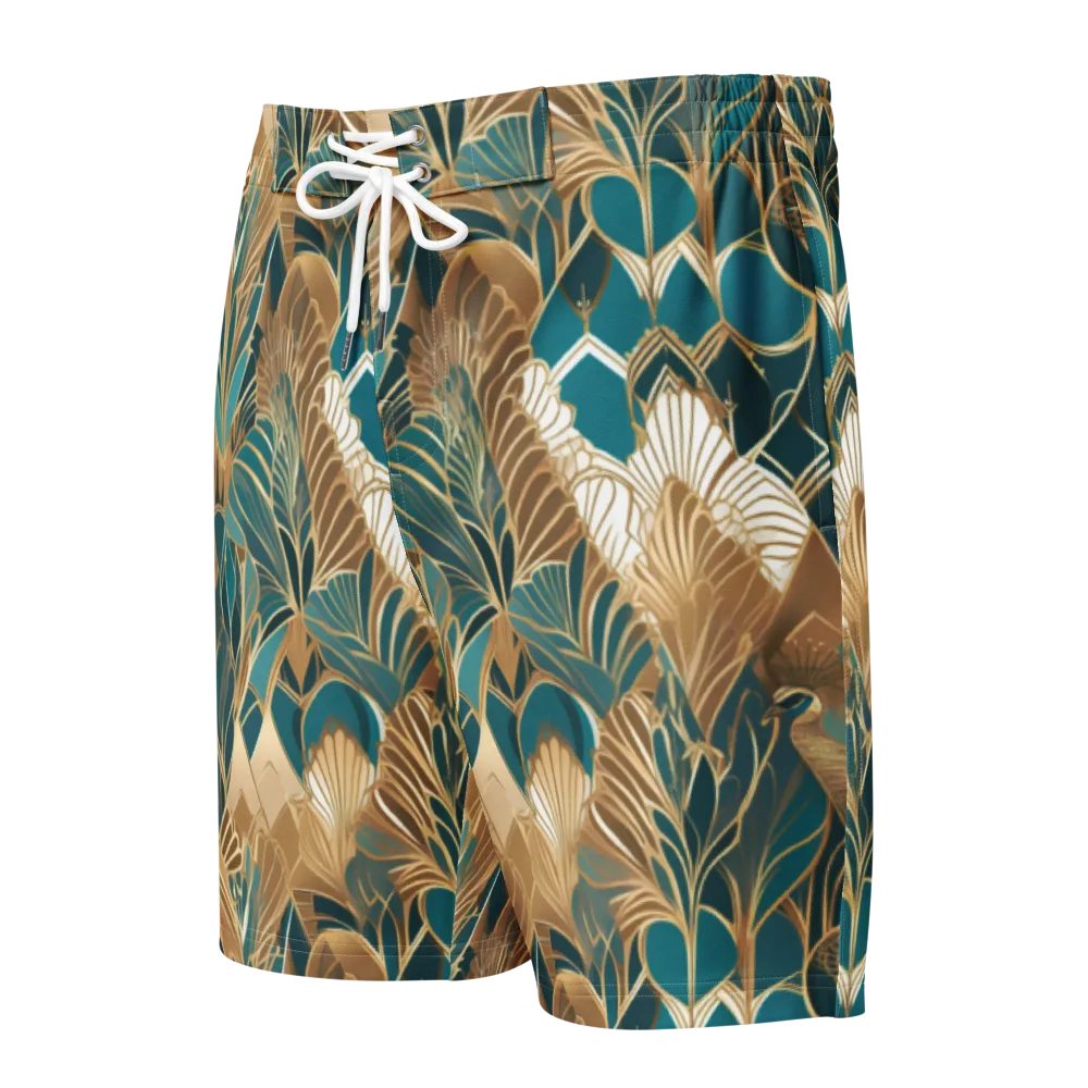 Gilded Peacock Garden on Men's Board Shorts — Front
