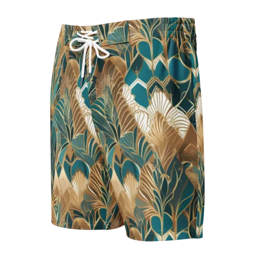 Gilded Peacock Garden on a Men's Board Shorts