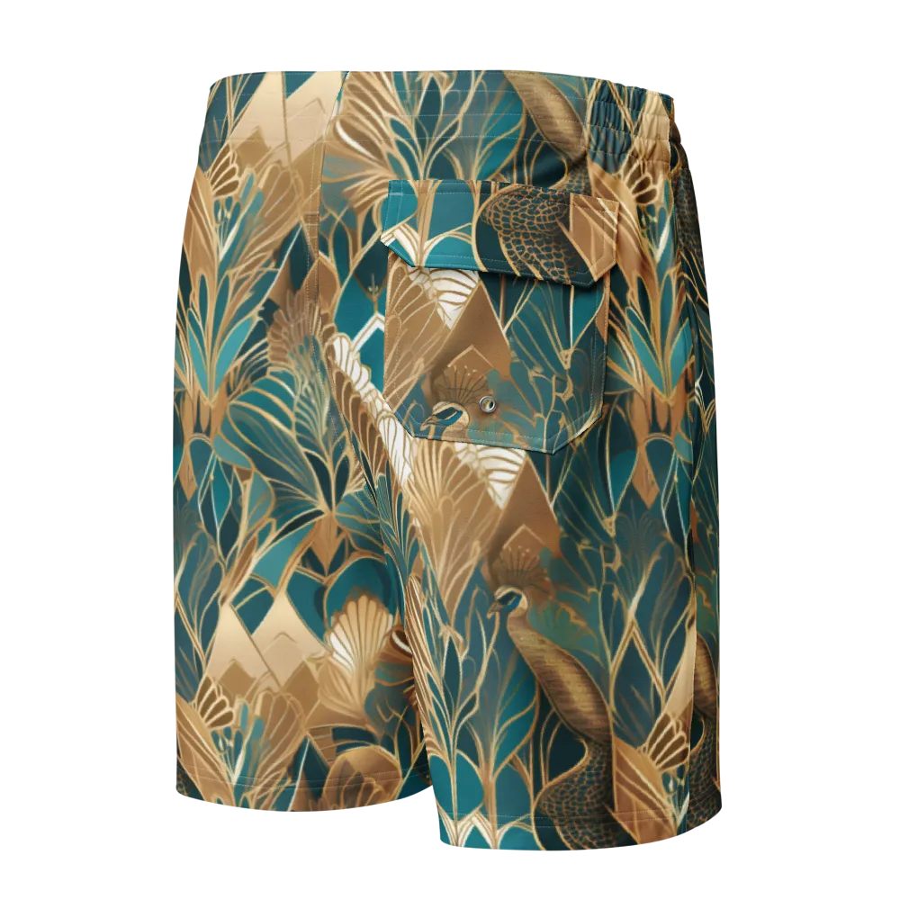 Gilded Peacock Garden on Men's Board Shorts — Back