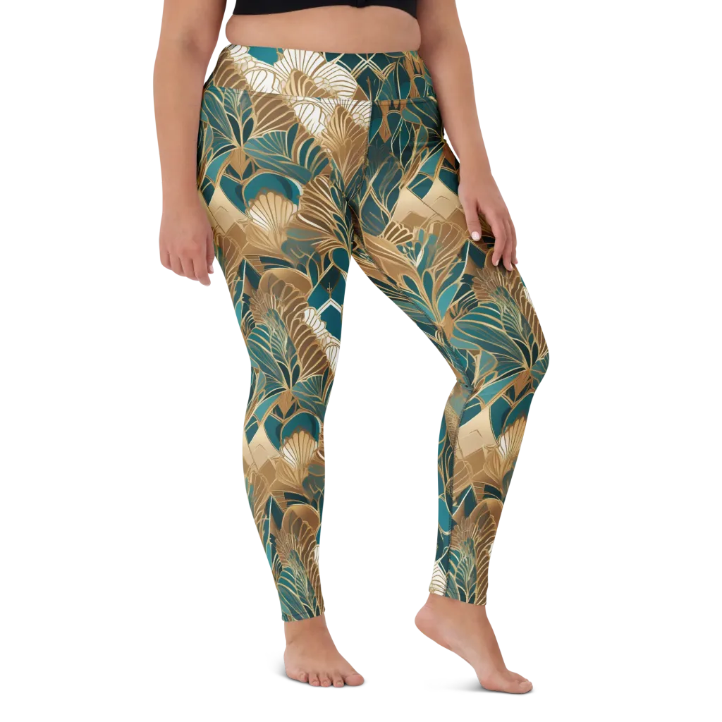 Gilded Peacock Garden on Yoga Leggings — Front