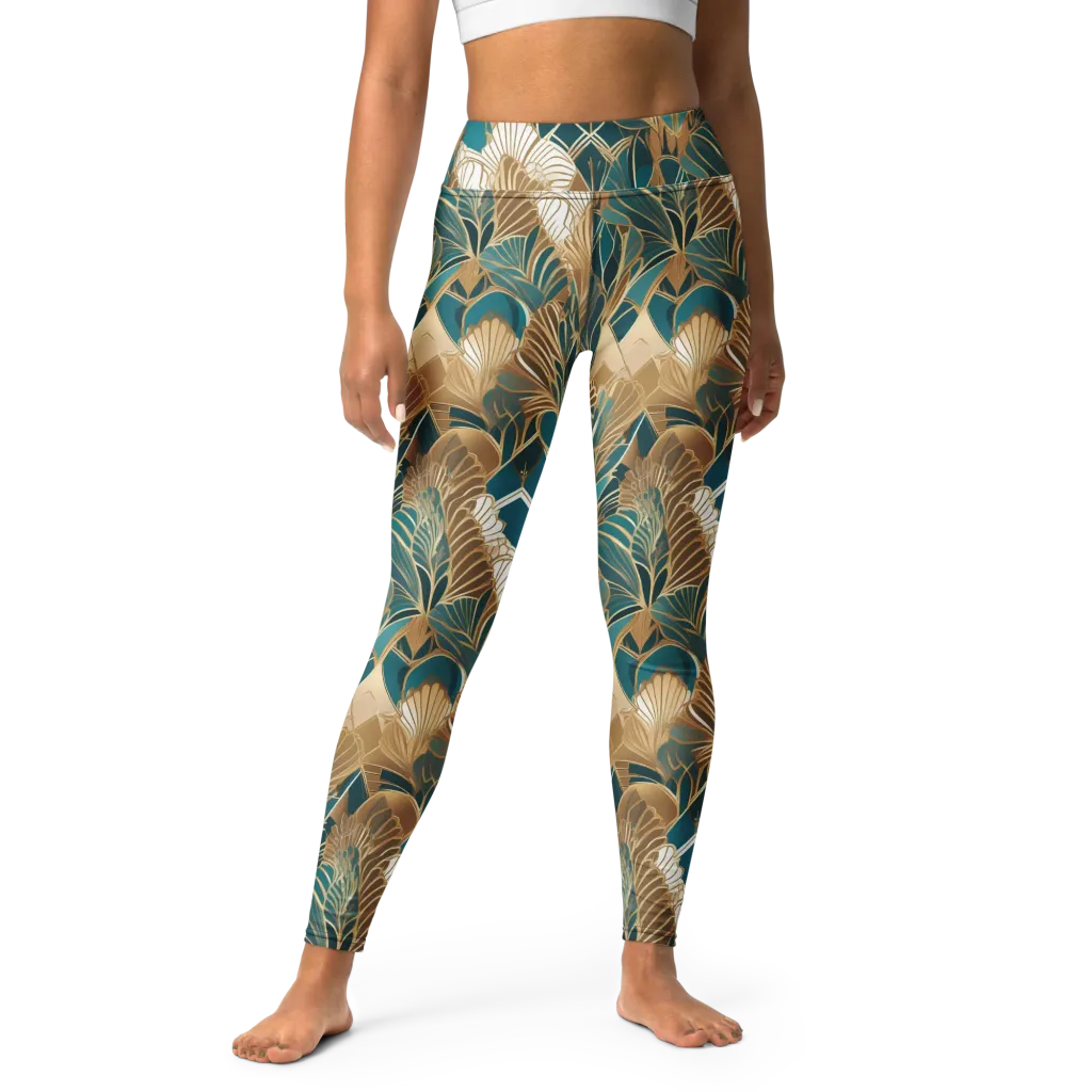 Gilded Peacock Garden on Yoga Leggings — Front