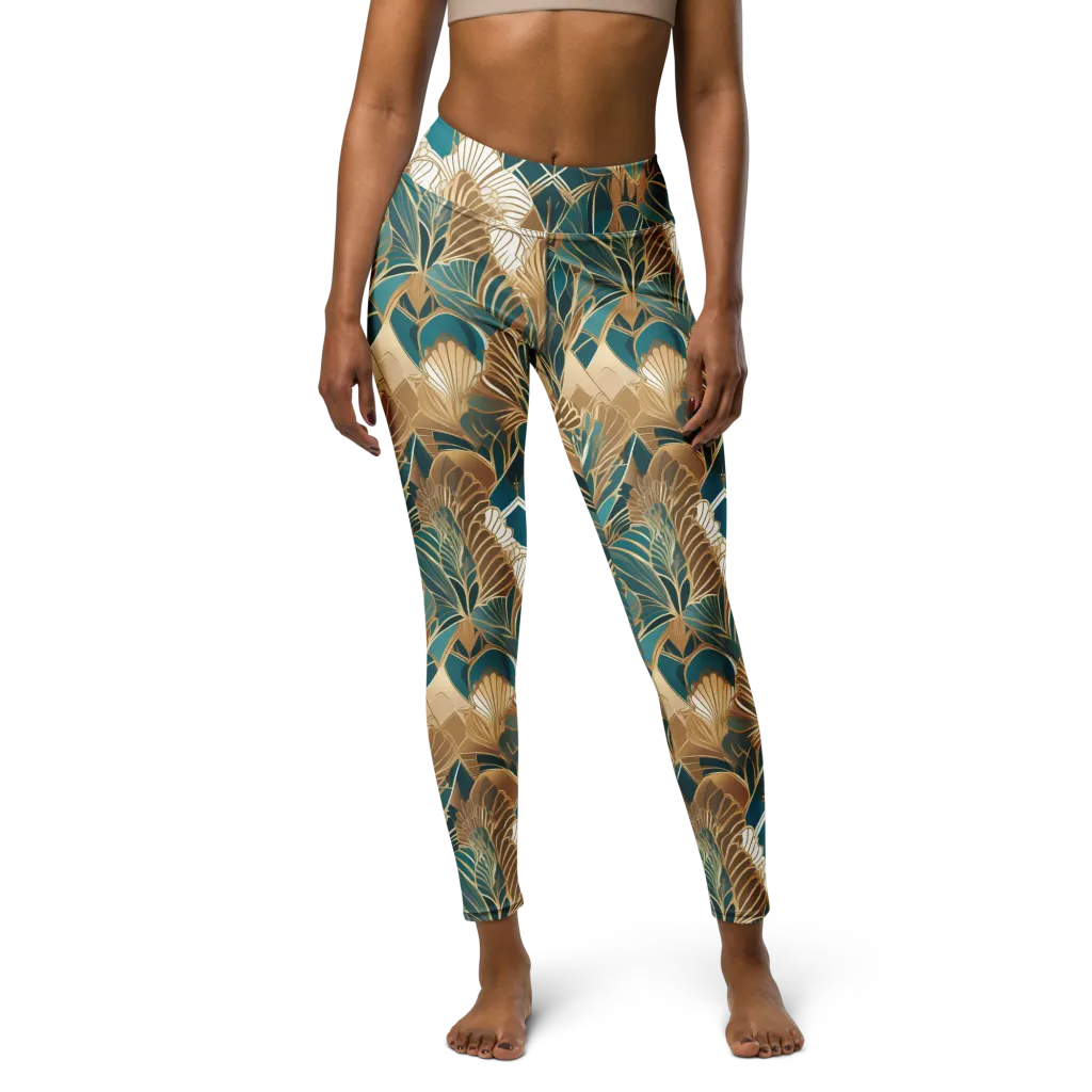 Gilded Peacock Garden on Yoga Leggings — Front