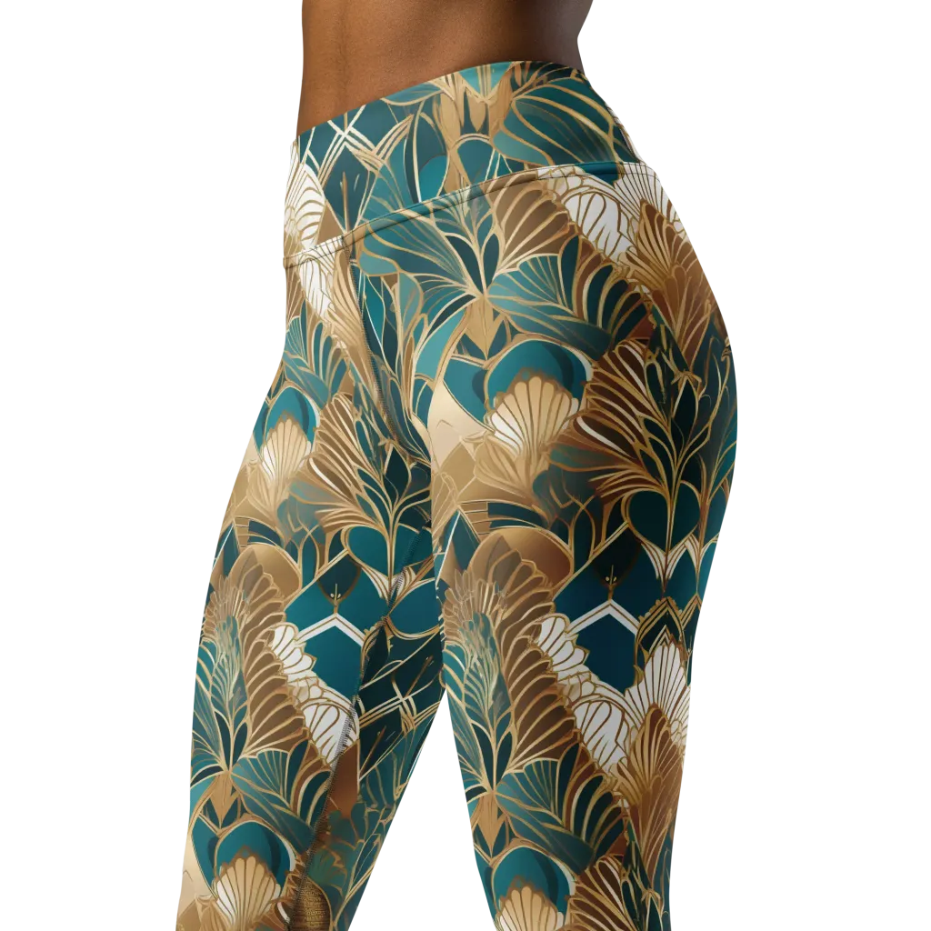 Gilded Peacock Garden on Yoga Leggings — Left Front