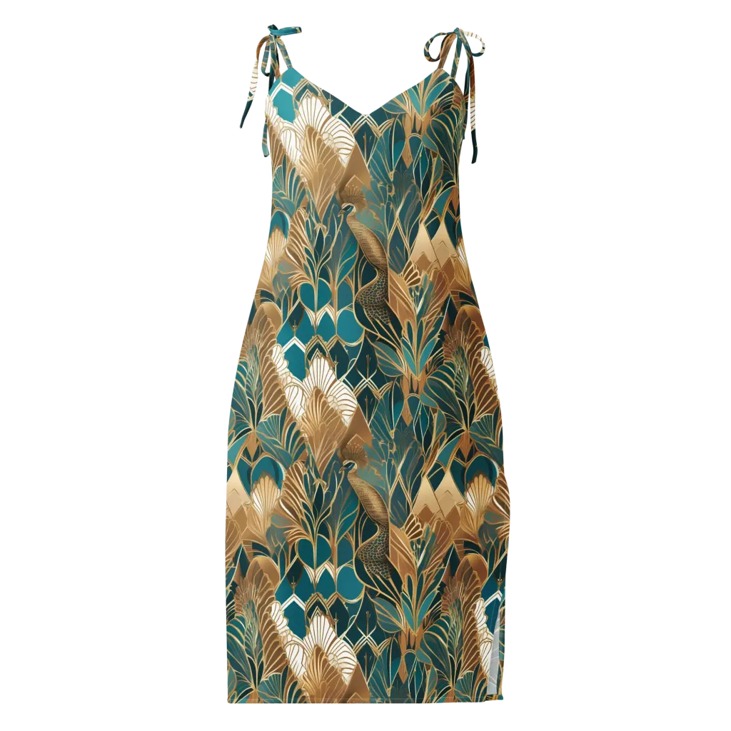 Gilded Peacock Garden on Slip Dress — Front