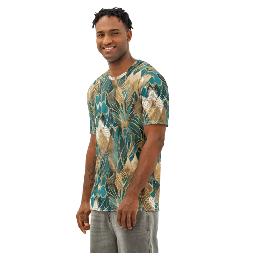 Gilded Peacock Garden on a Men's Cotton Crew Neck T-Shirt