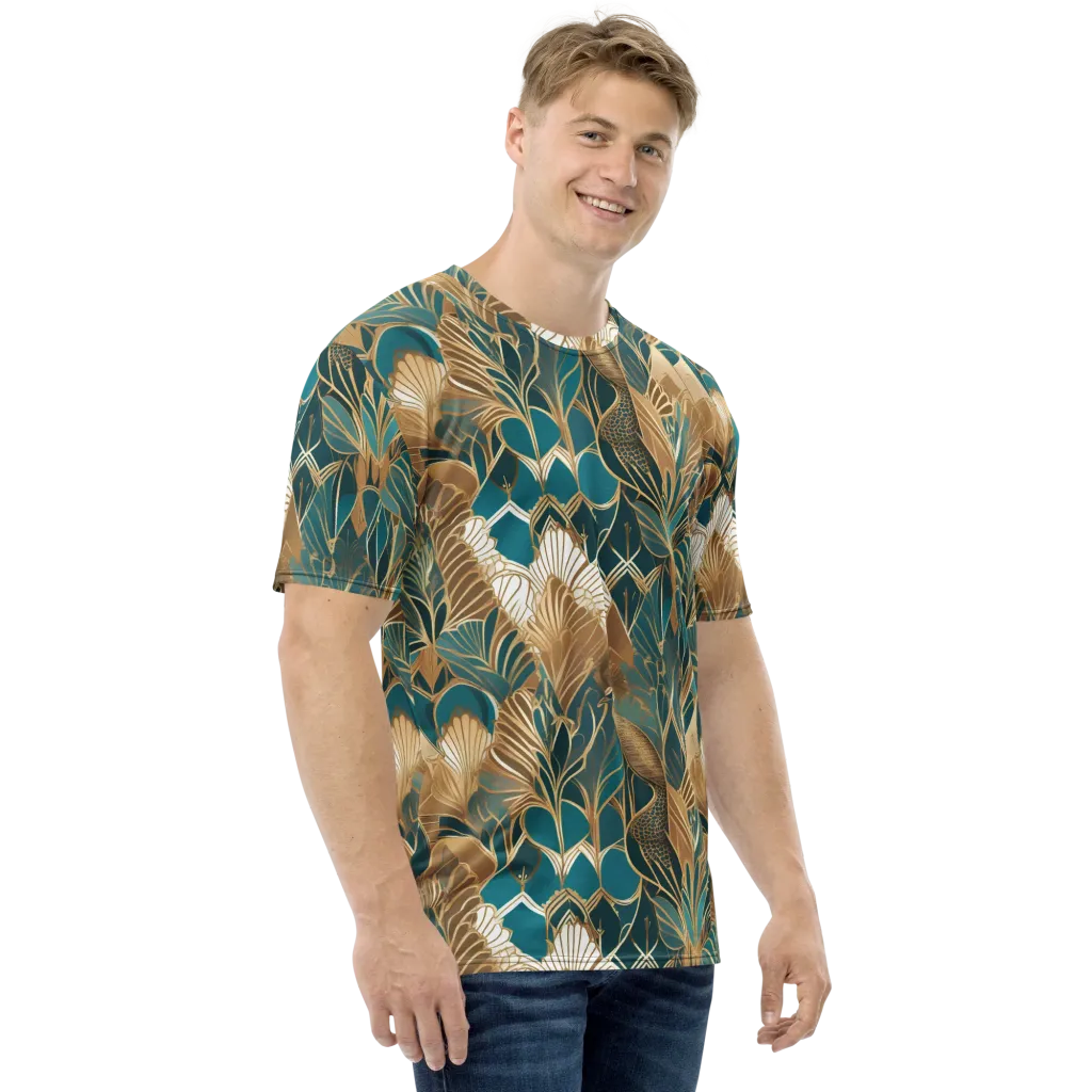 Gilded Peacock Garden on Men's Crew Neck T-Shirt — Right