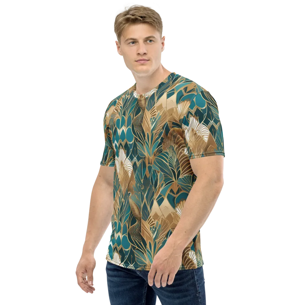 Gilded Peacock Garden on Men's Crew Neck T-Shirt — Left