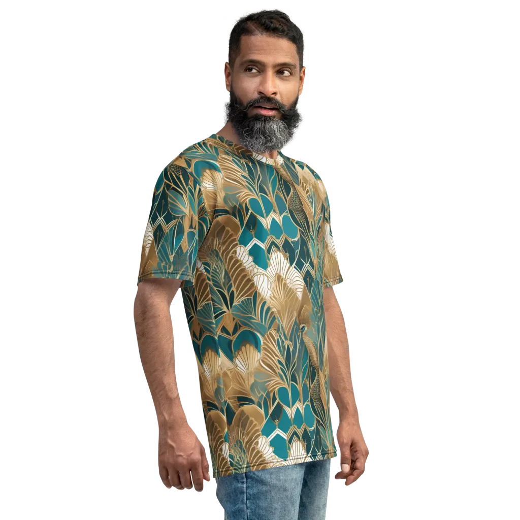 Gilded Peacock Garden on Men's Crew Neck T-Shirt — Right