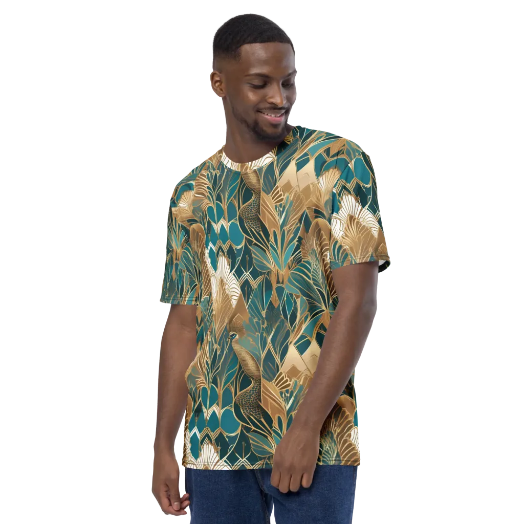 Gilded Peacock Garden on Men's Crew Neck T-Shirt — Left