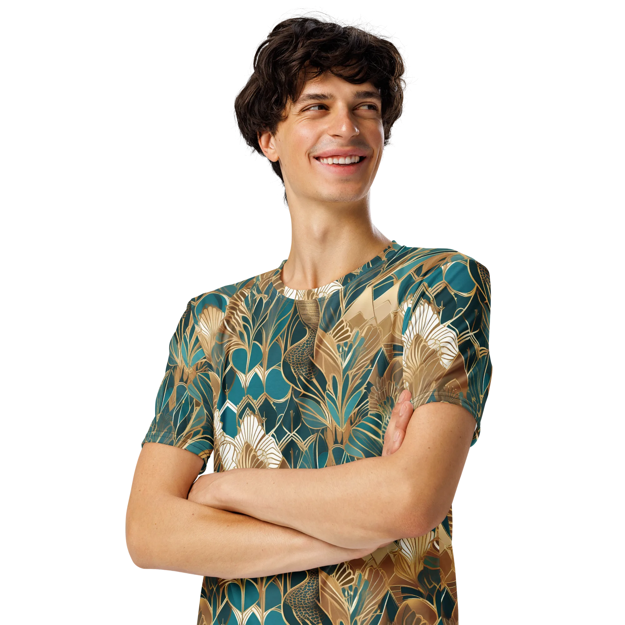 Gilded Peacock Garden on Men's Crew Neck T-Shirt — Left Front