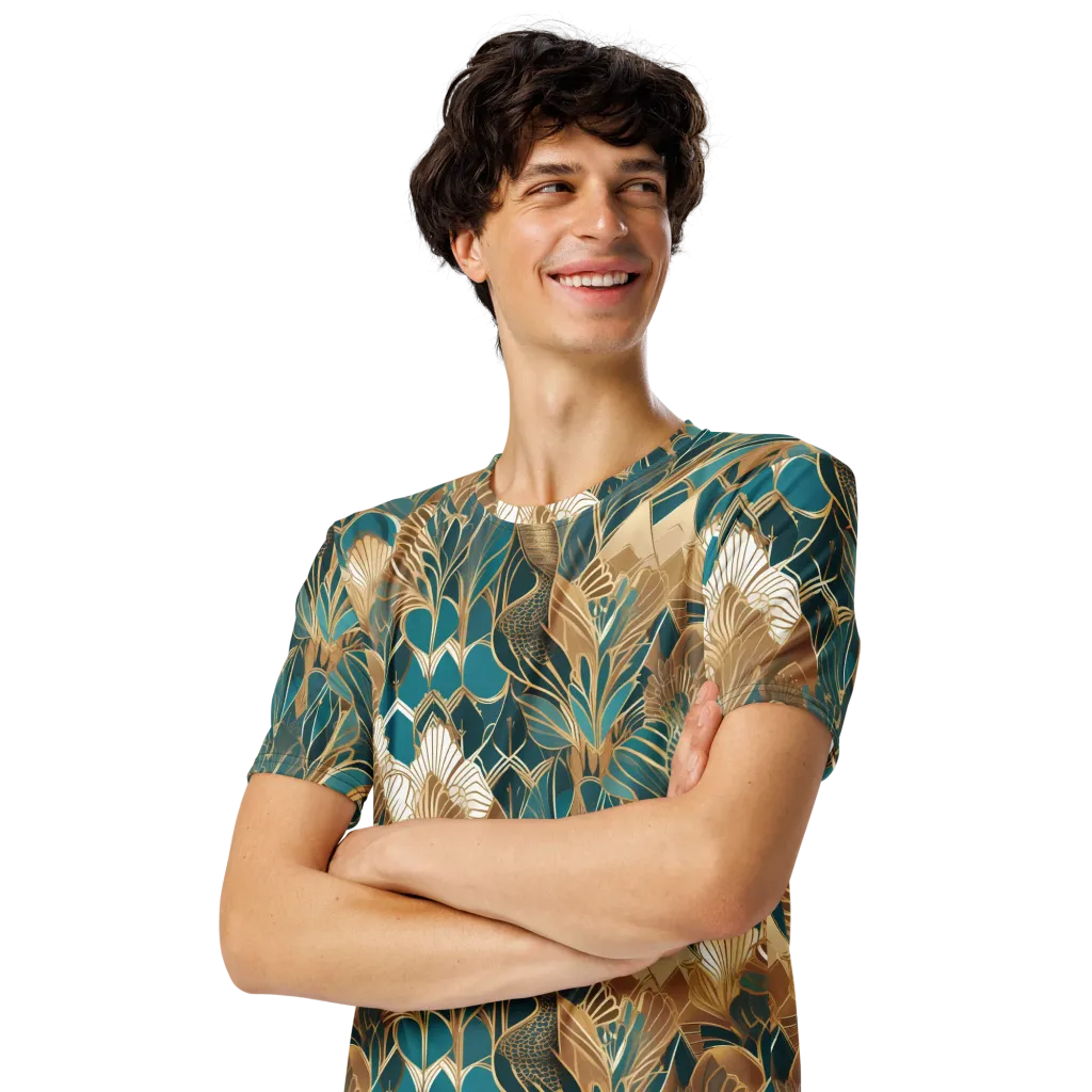 Gilded Peacock Garden on Men's Crew Neck T-Shirt — Left Front