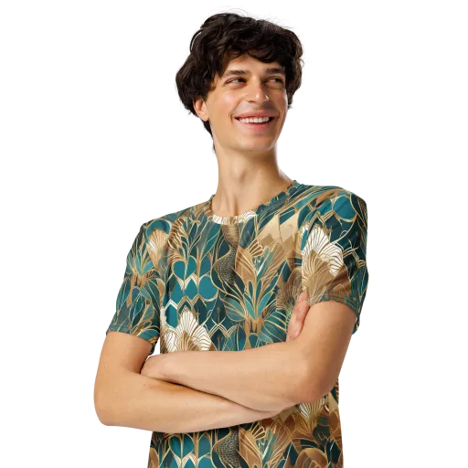 Gilded Peacock Garden on a Men's Crew Neck T-Shirt