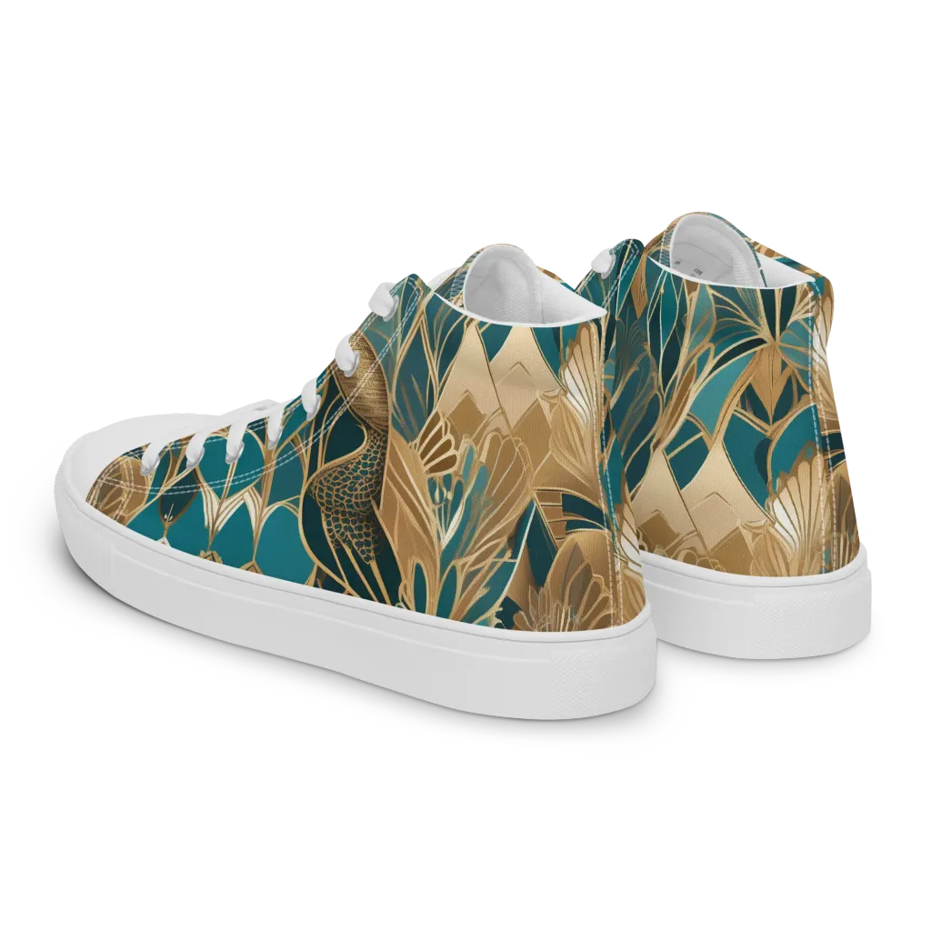 Gilded Peacock Garden on Men's High Top Canvas Shoes — Left Back