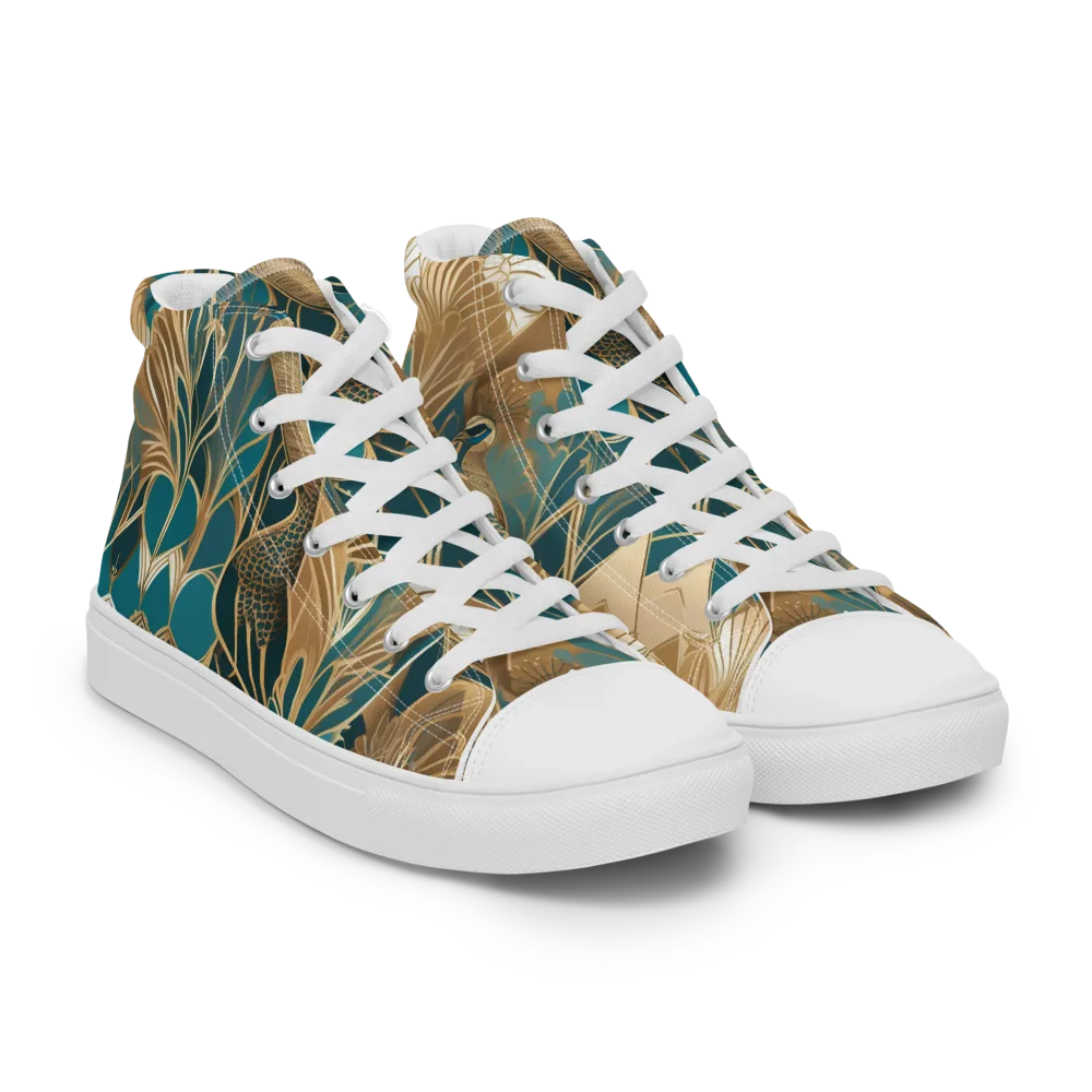 Gilded Peacock Garden on Men's High Top Canvas Shoes — Right Front