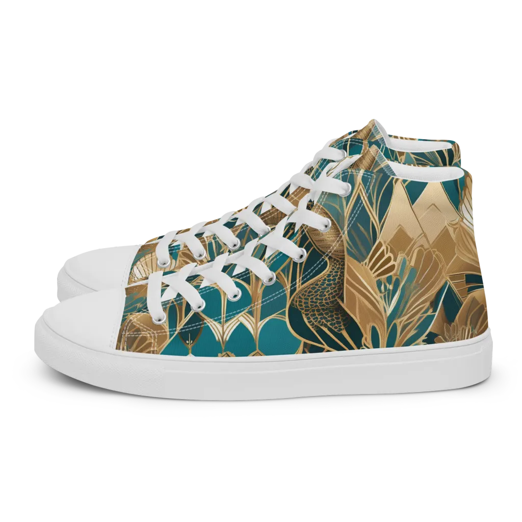 Gilded Peacock Garden on Men's High Top Canvas Shoes — Left