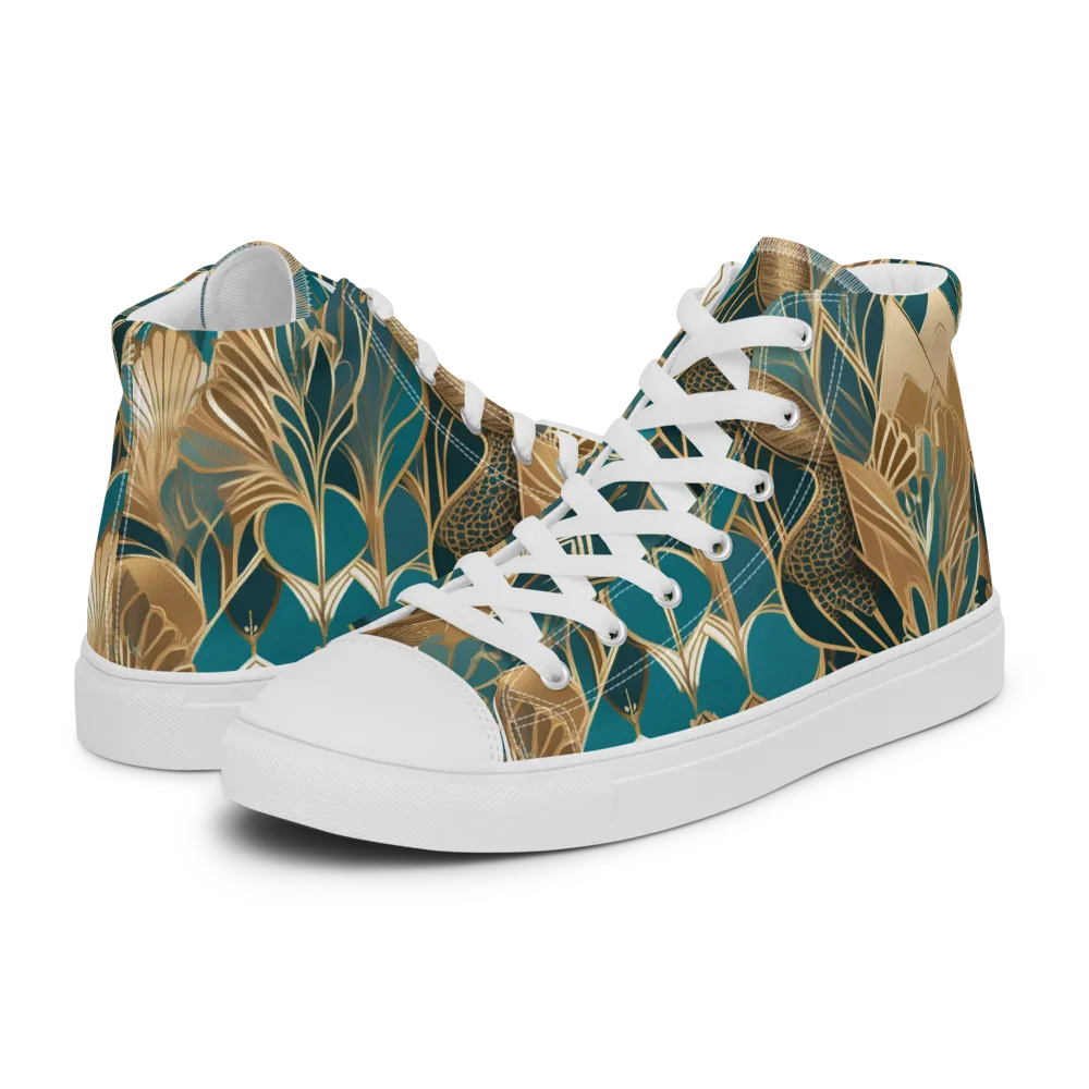 Gilded Peacock Garden on Men's High Top Canvas Shoes — Left