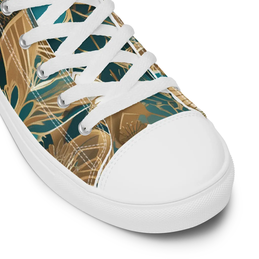 Gilded Peacock Garden on Men's High Top Canvas Shoes — Product details