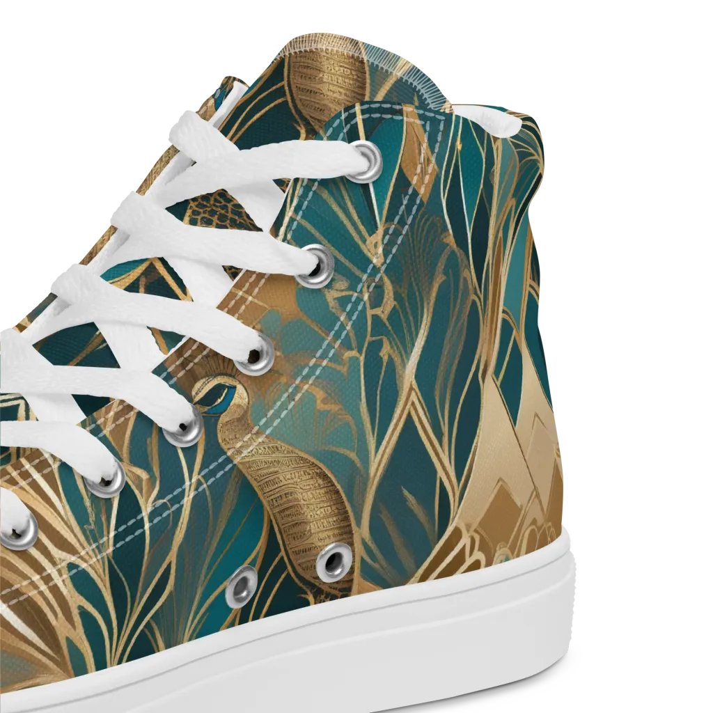 Gilded Peacock Garden on Men's High Top Canvas Shoes — Product details 2