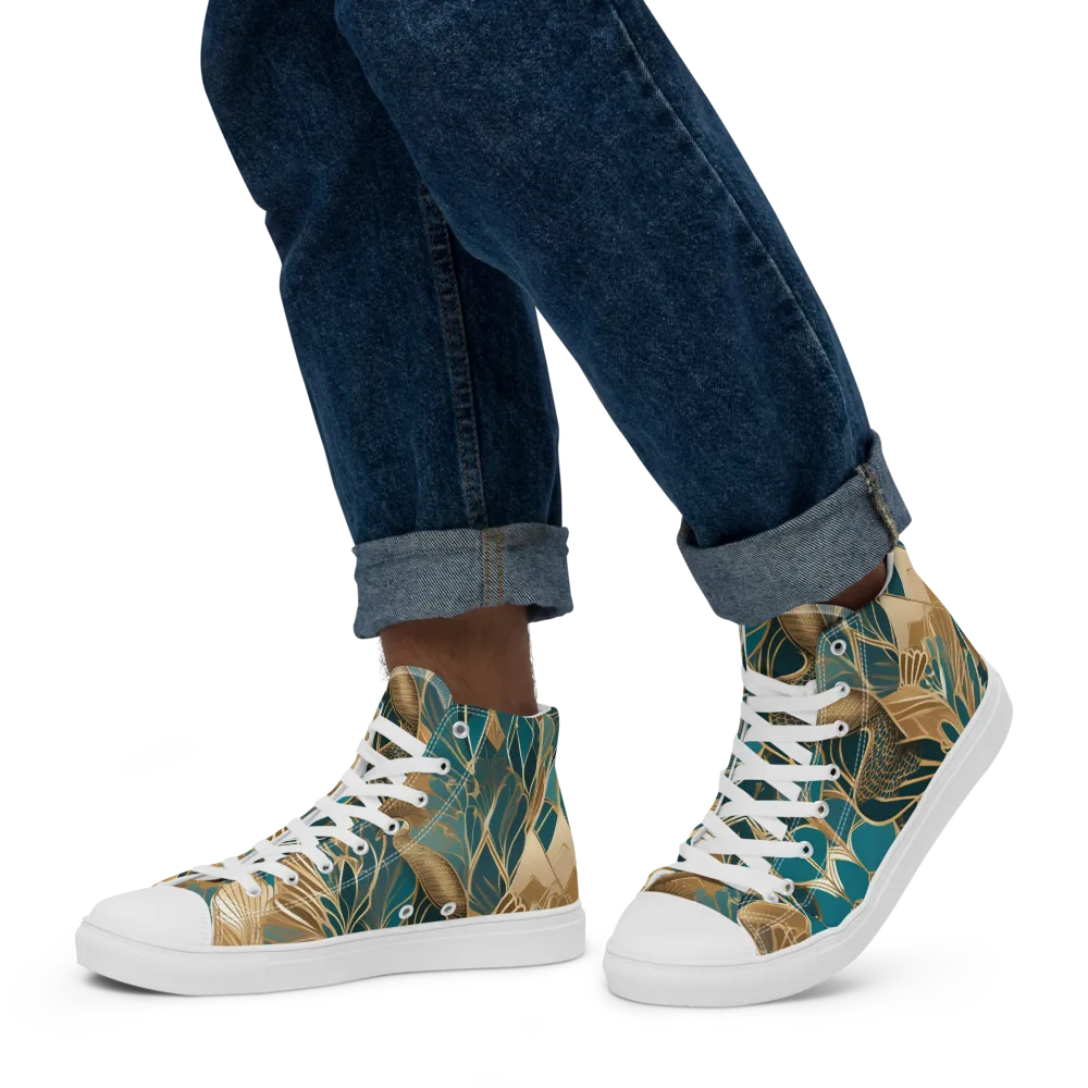 Gilded Peacock Garden on Men's High Top Canvas Shoes — Left