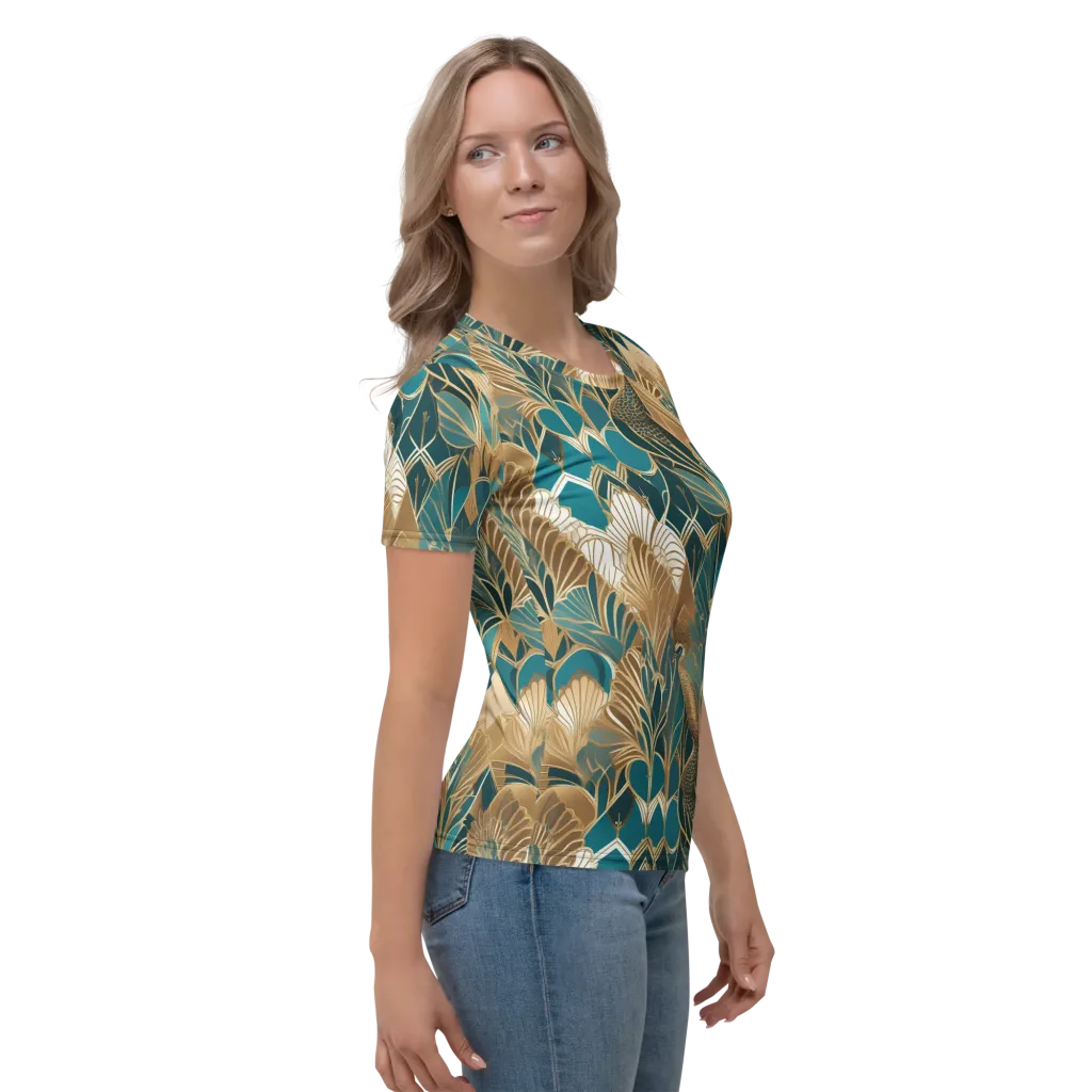 Gilded Peacock Garden on Women's Crew Neck T-Shirt — Right