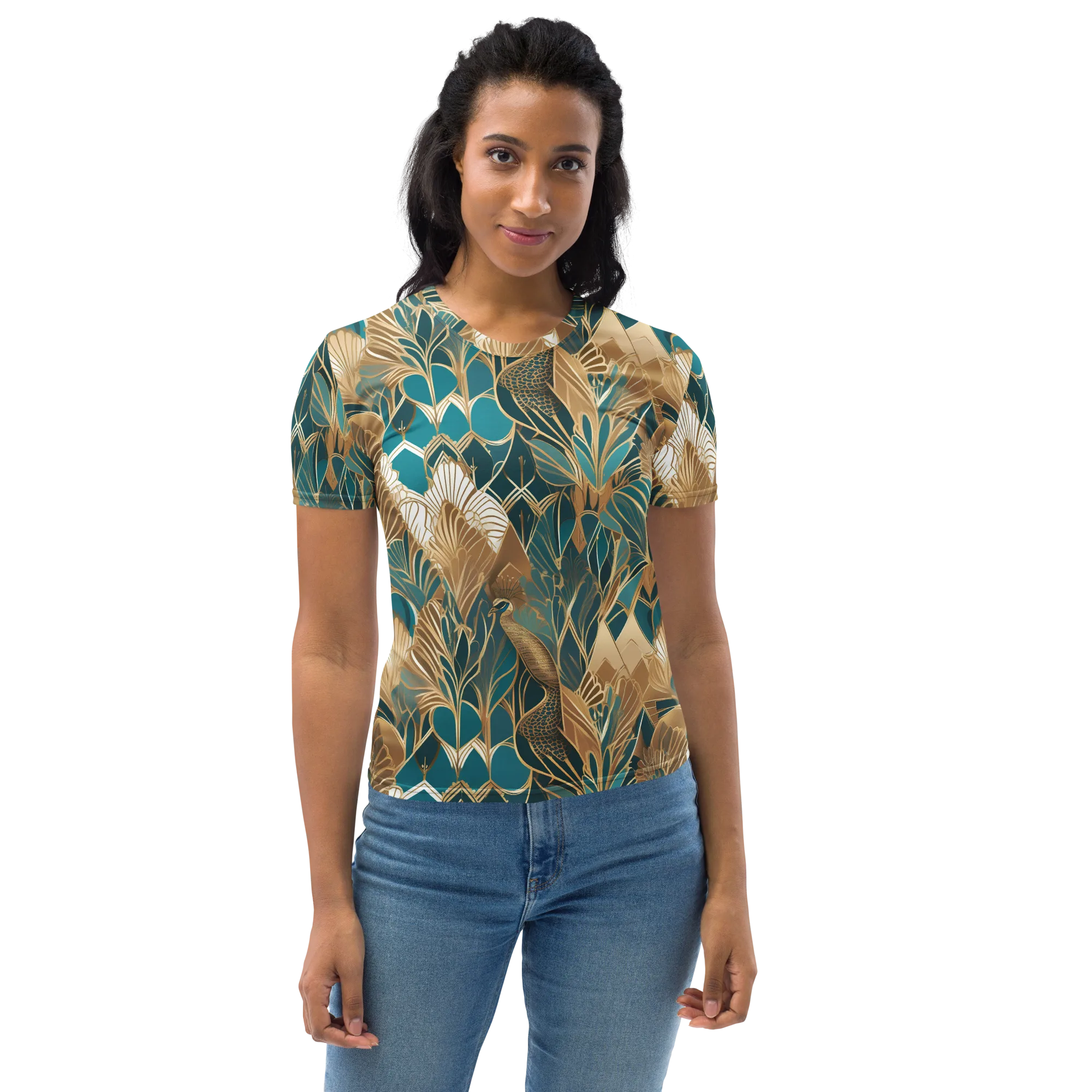 Gilded Peacock Garden on Women's Crew Neck T-Shirt — Front