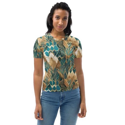 Gilded Peacock Garden on a Women's Crew Neck T-Shirt