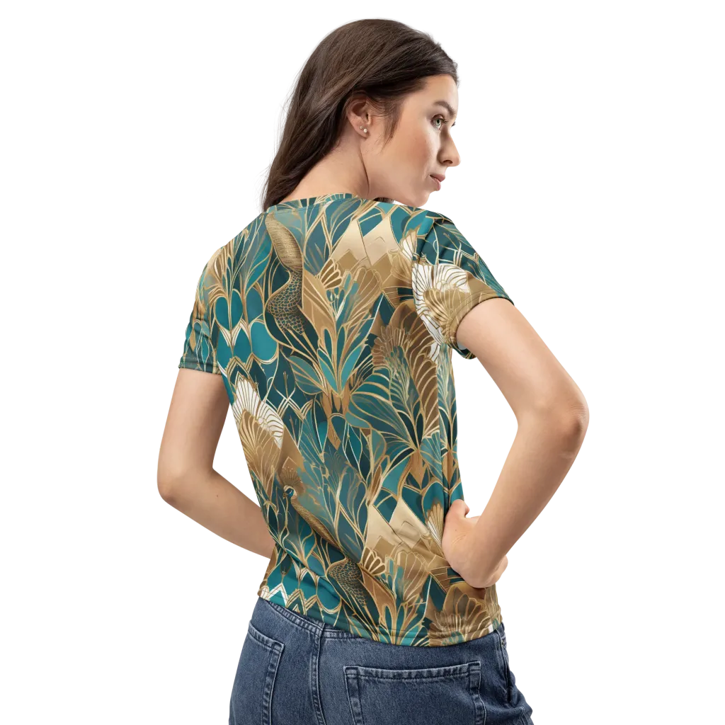 Gilded Peacock Garden on Women's Crew Neck T-Shirt — Back