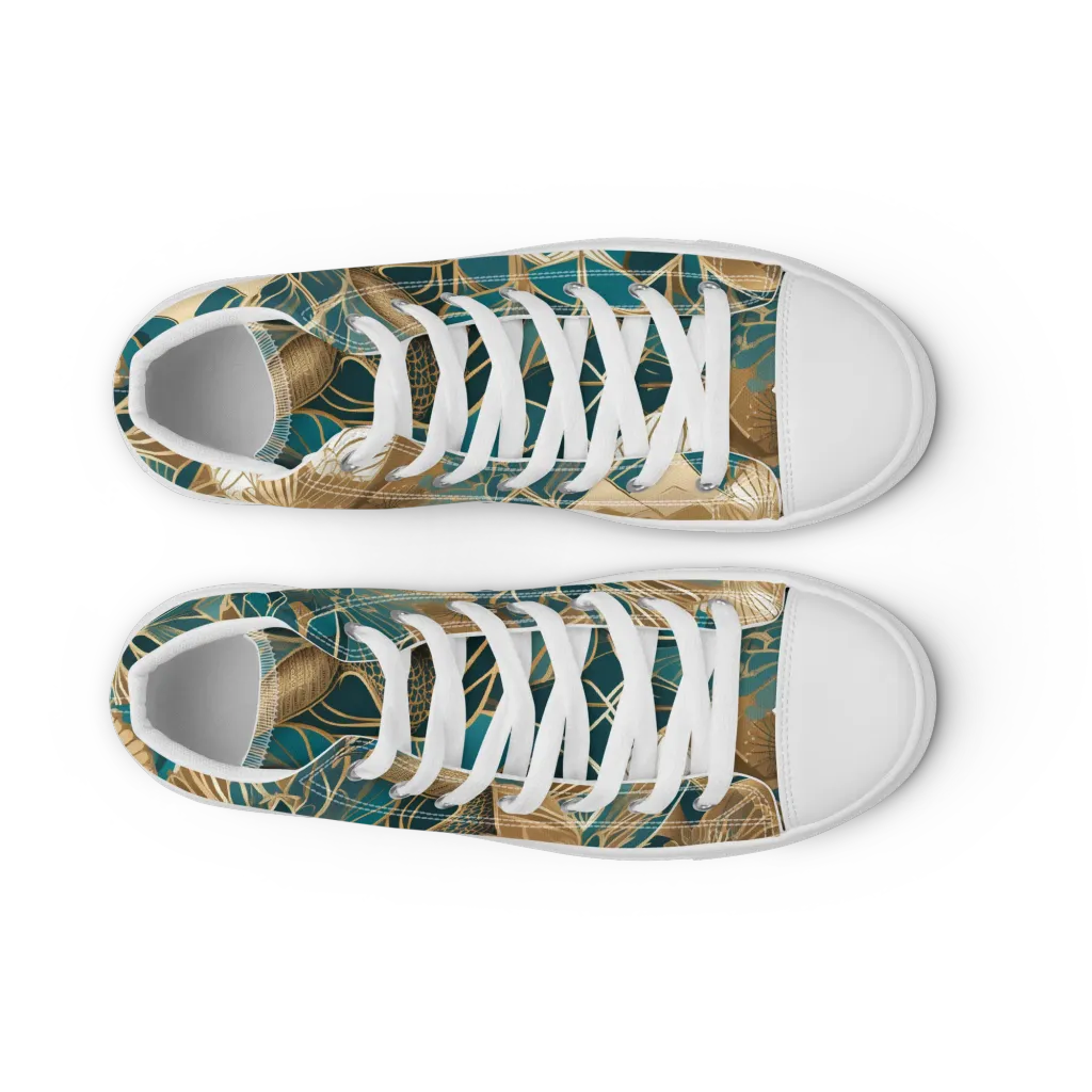 Gilded Peacock Garden on Women's High Top Canvas Shoes — Front