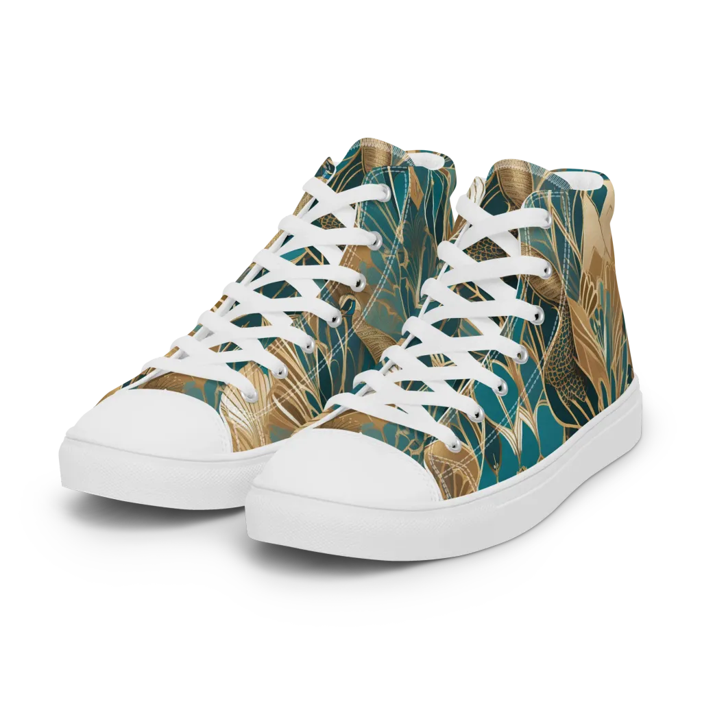 Gilded Peacock Garden on Women's High Top Canvas Shoes — Left Front