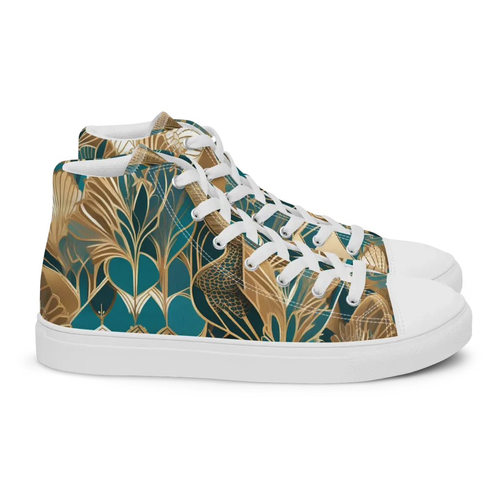 Gilded Peacock Garden on Women's High Top Canvas Shoes — Right