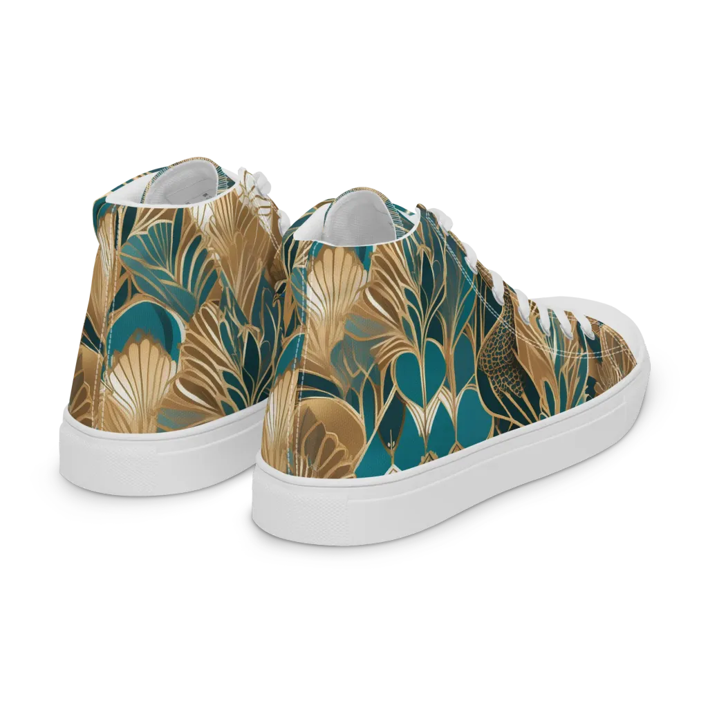Gilded Peacock Garden on Women's High Top Canvas Shoes — Right Back