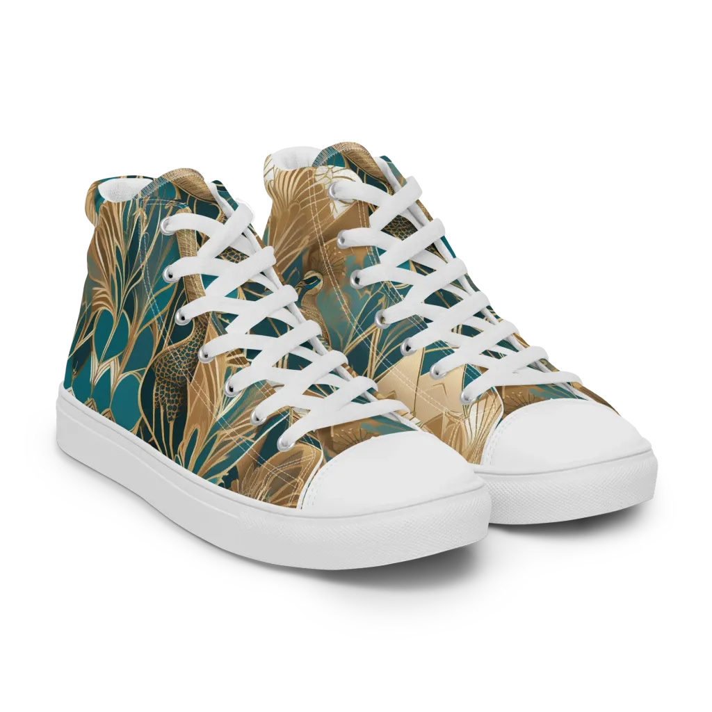 Gilded Peacock Garden on Women's High Top Canvas Shoes — Right Front