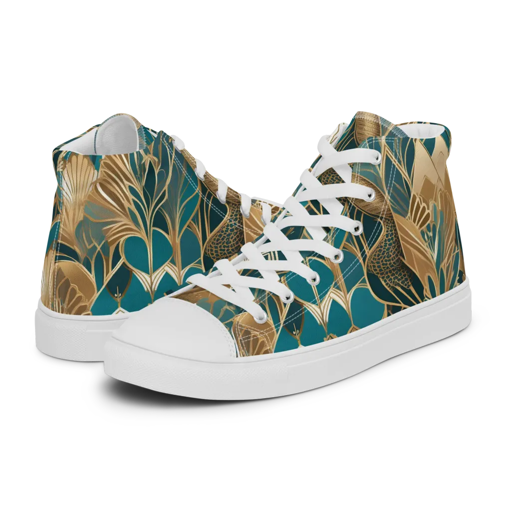 Gilded Peacock Garden on Women's High Top Canvas Shoes — Left