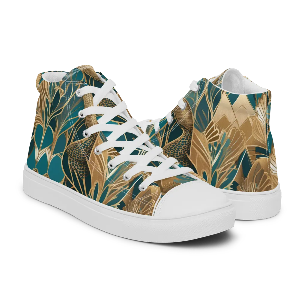 Gilded Peacock Garden on Women's High Top Canvas Shoes — Right