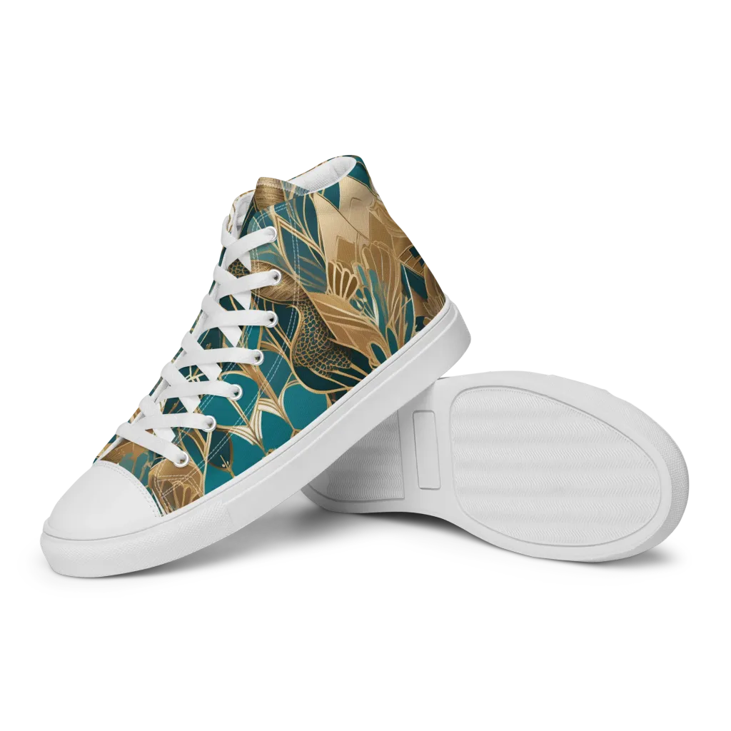 Gilded Peacock Garden on Women's High Top Canvas Shoes — Left