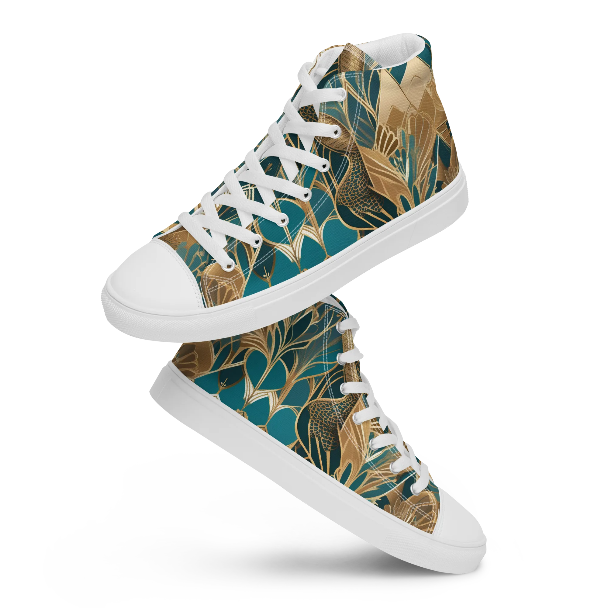 Gilded Peacock Garden on Women's High Top Canvas Shoes — Front