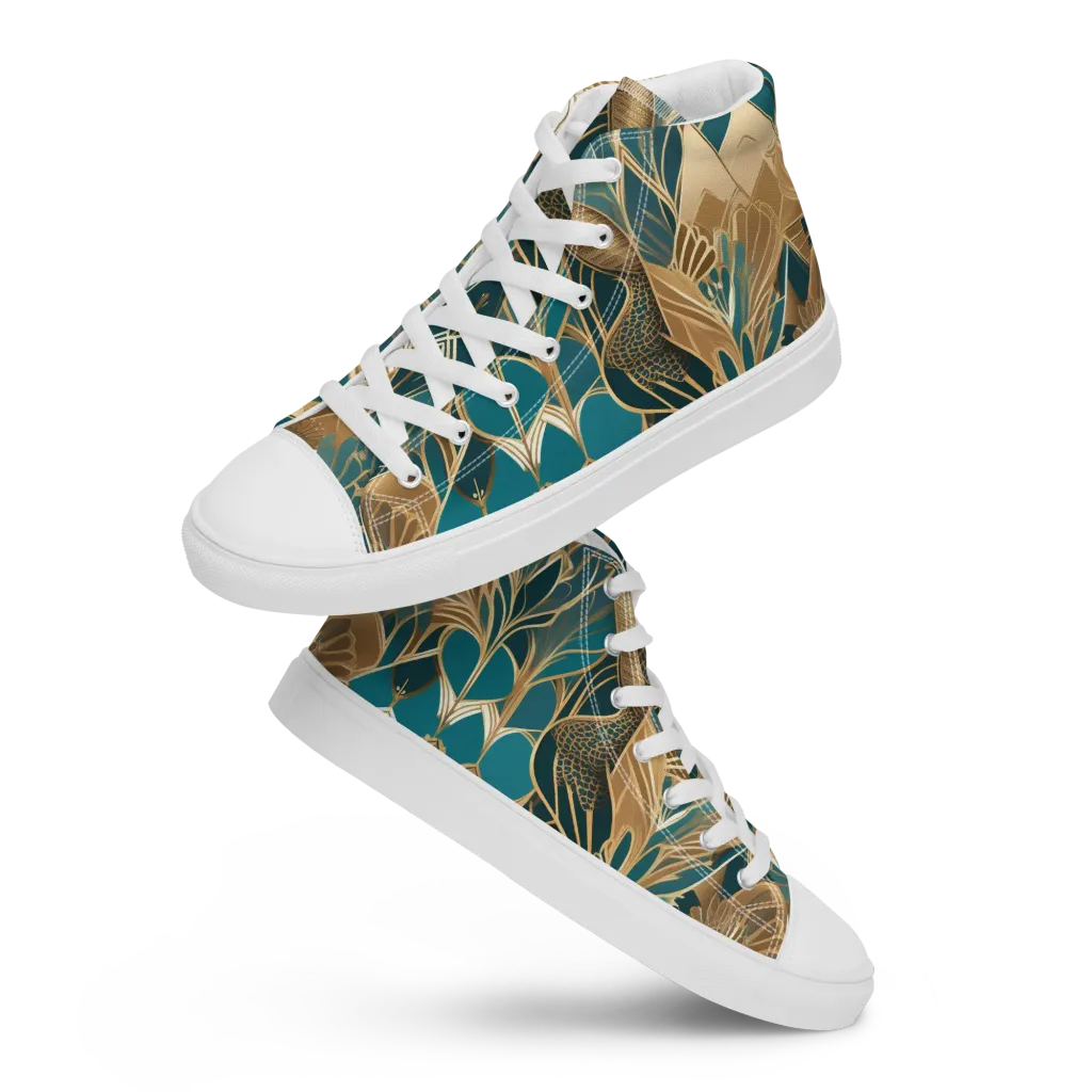 Gilded Peacock Garden on Women's High Top Canvas Shoes — Front