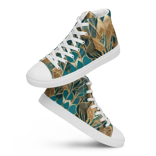 Gilded Peacock Garden on a Women's High Top Canvas Shoes
