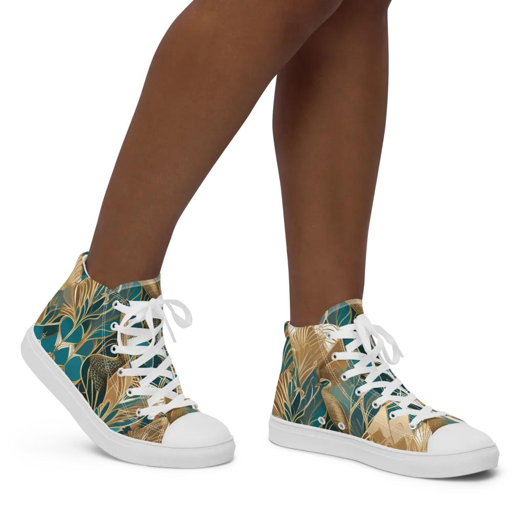 Gilded Peacock Garden on Women's High Top Canvas Shoes — Right