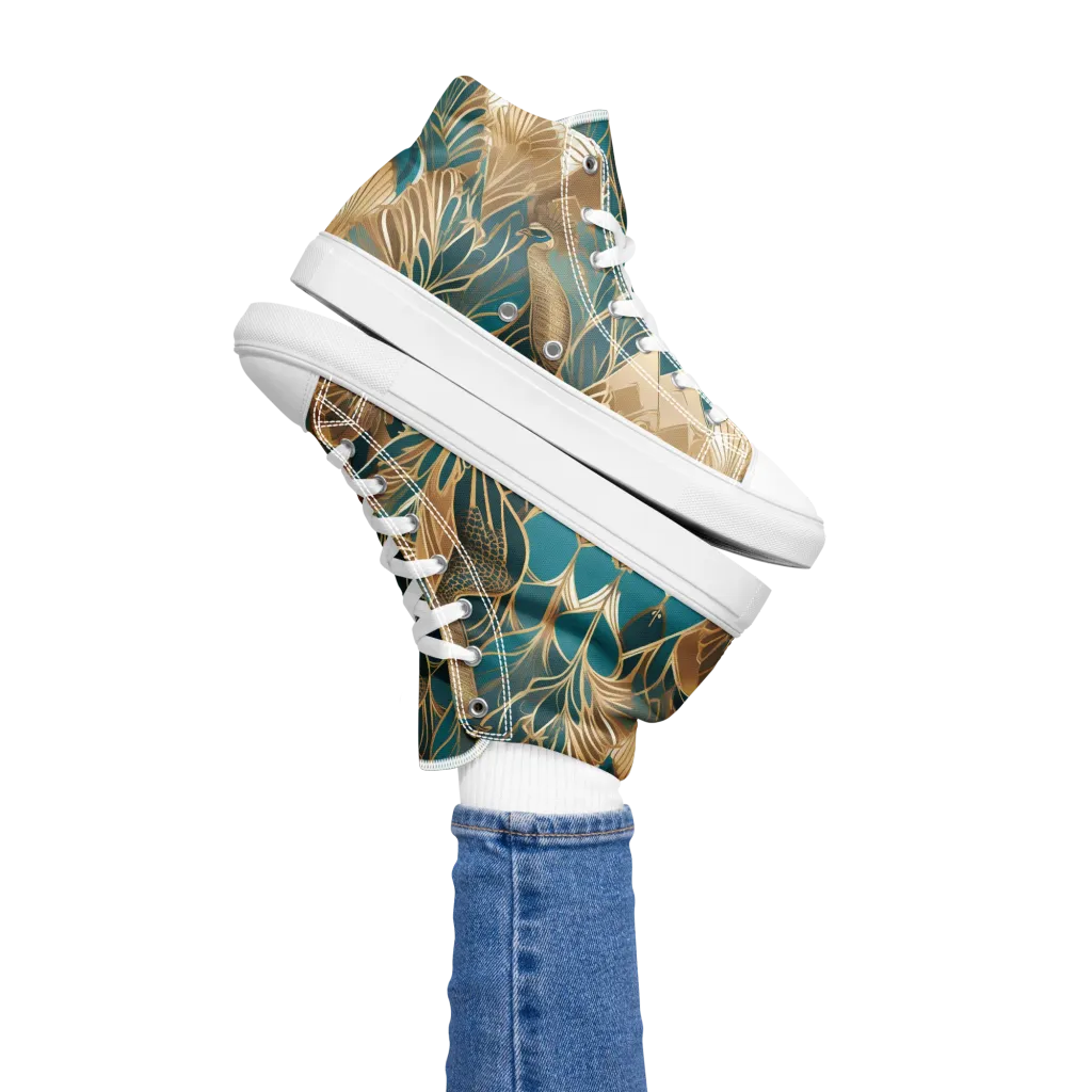 Gilded Peacock Garden on Women's High Top Canvas Shoes — Left