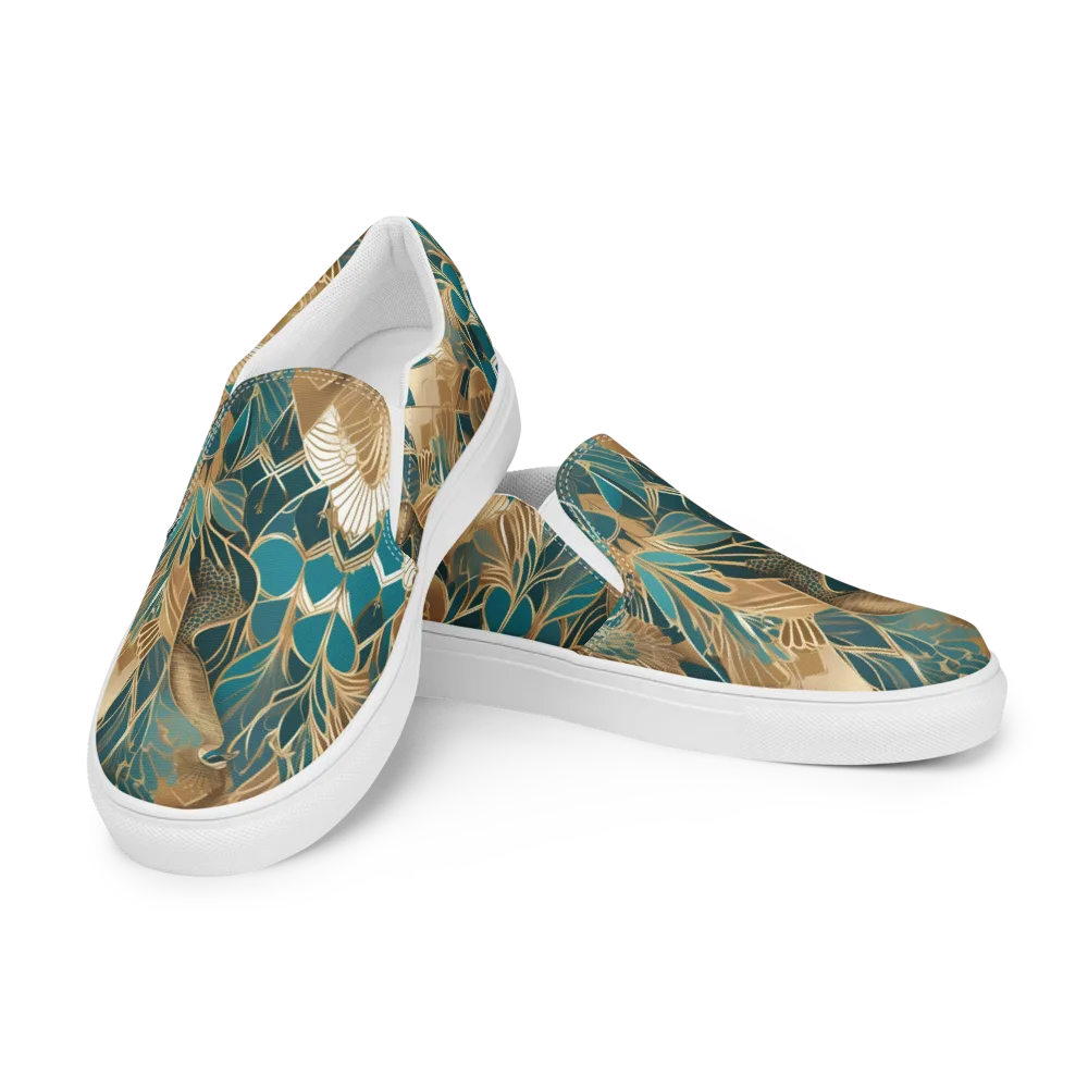 Gilded Peacock Garden on Men's Slip-On Canvas Shoes — Left Front