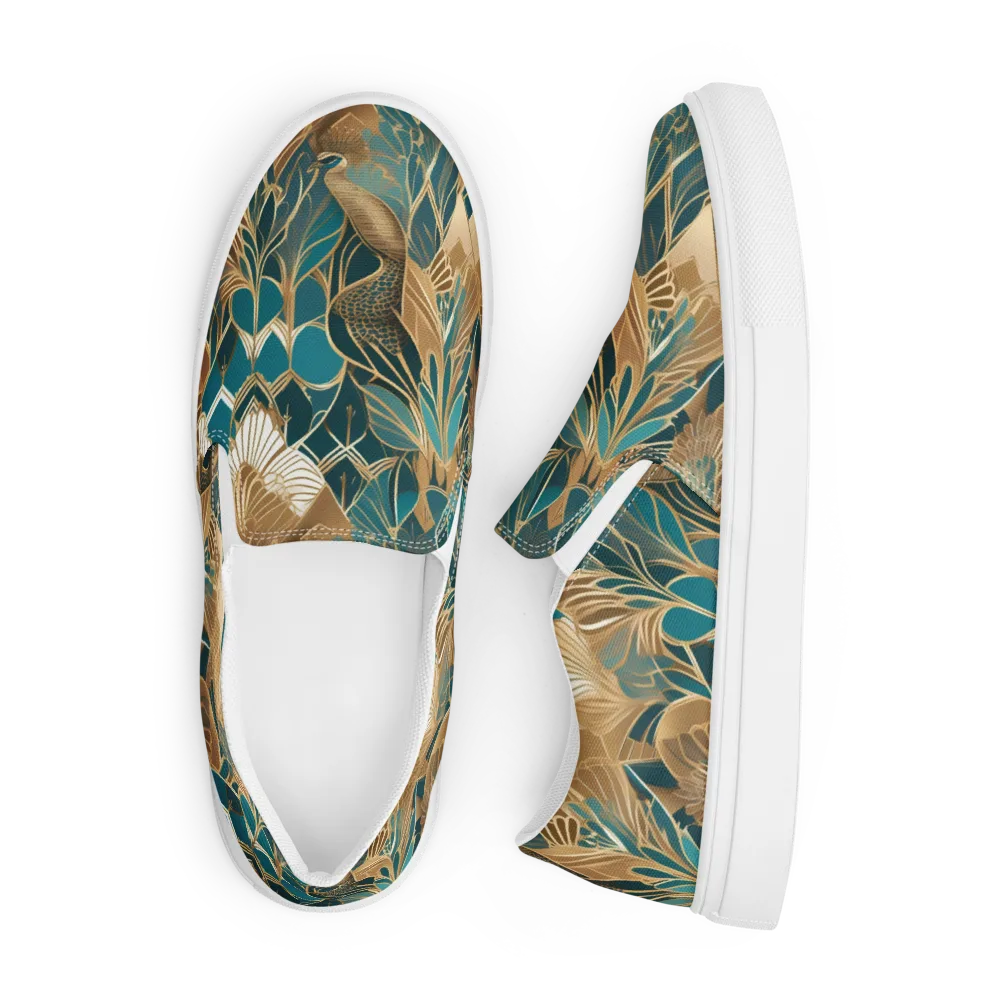 Gilded Peacock Garden on Men's Slip-On Canvas Shoes — Front