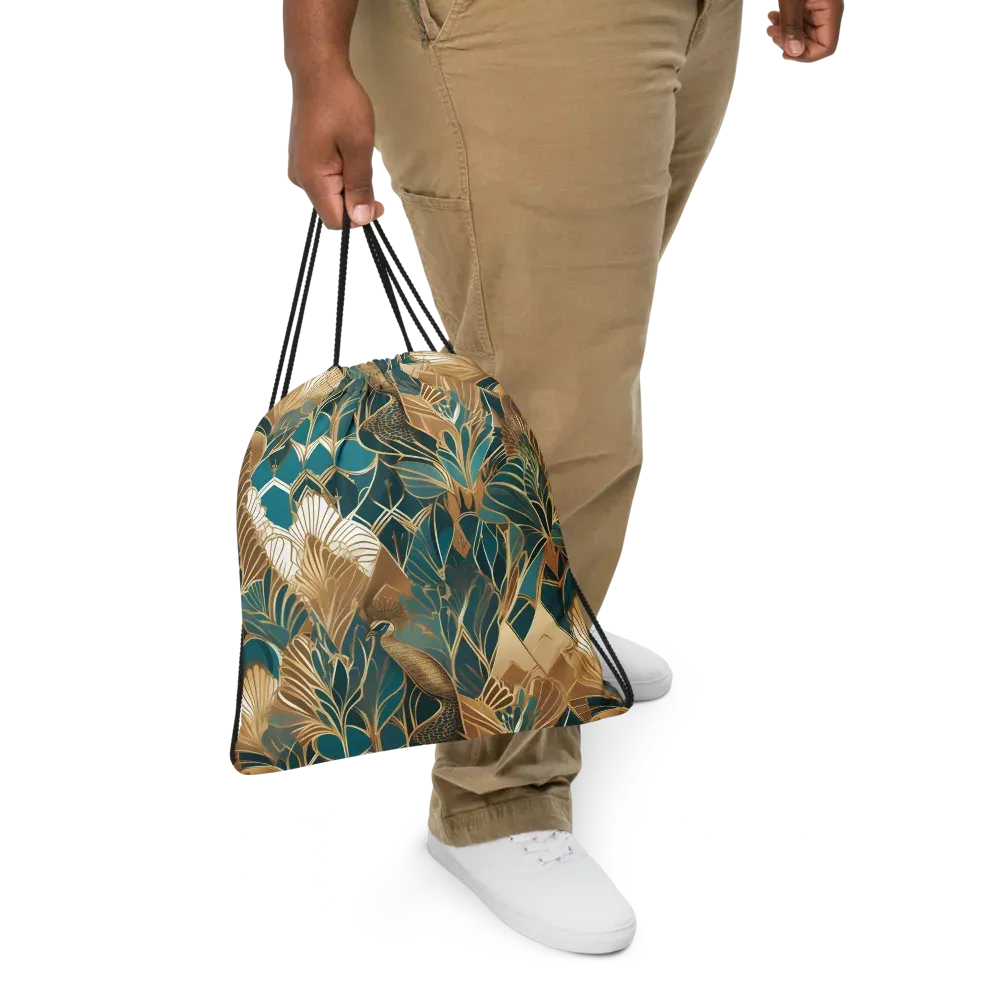 Gilded Peacock Garden on Drawstring Bag — Front