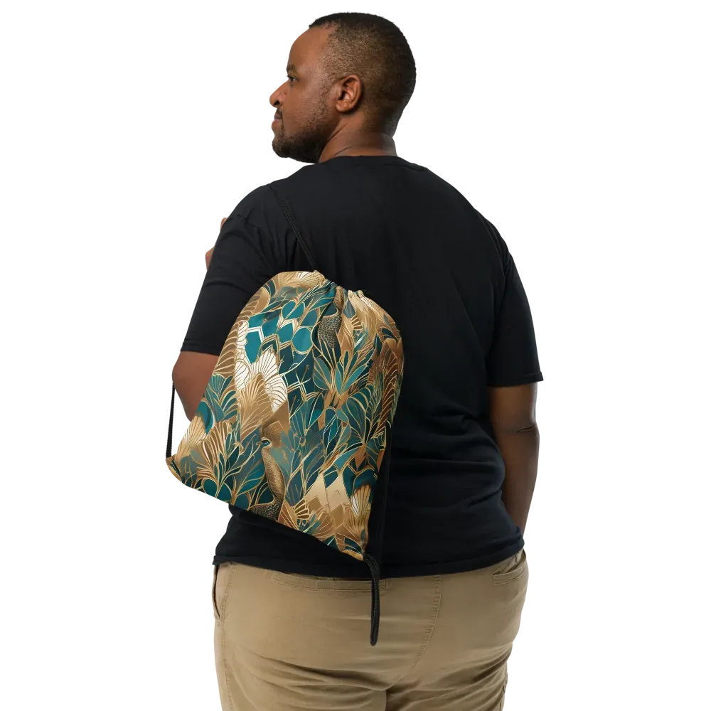 Gilded Peacock Garden on Drawstring Bag — Front